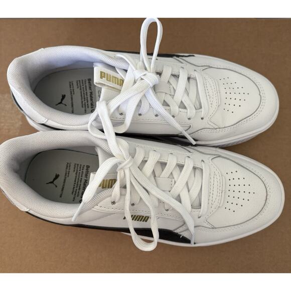 PUMA Smash v3 Platform Sneakers Size 7 White/Black/Gold School Tennis Casual - Picture 8 of 11